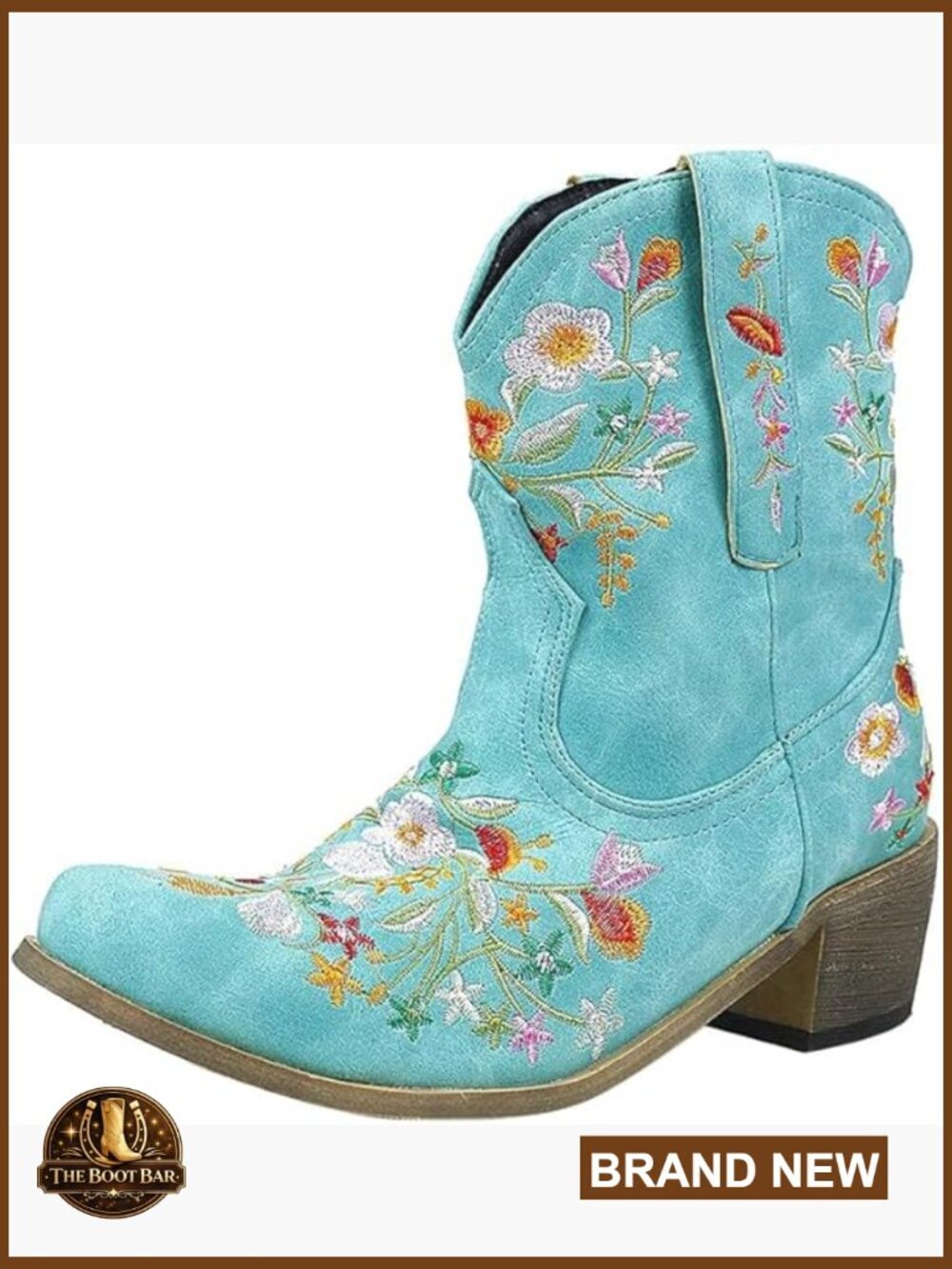 Cowgirl Boots Ankle Western Floral Embroidery Chunky Heel Pointy Toe Retro
